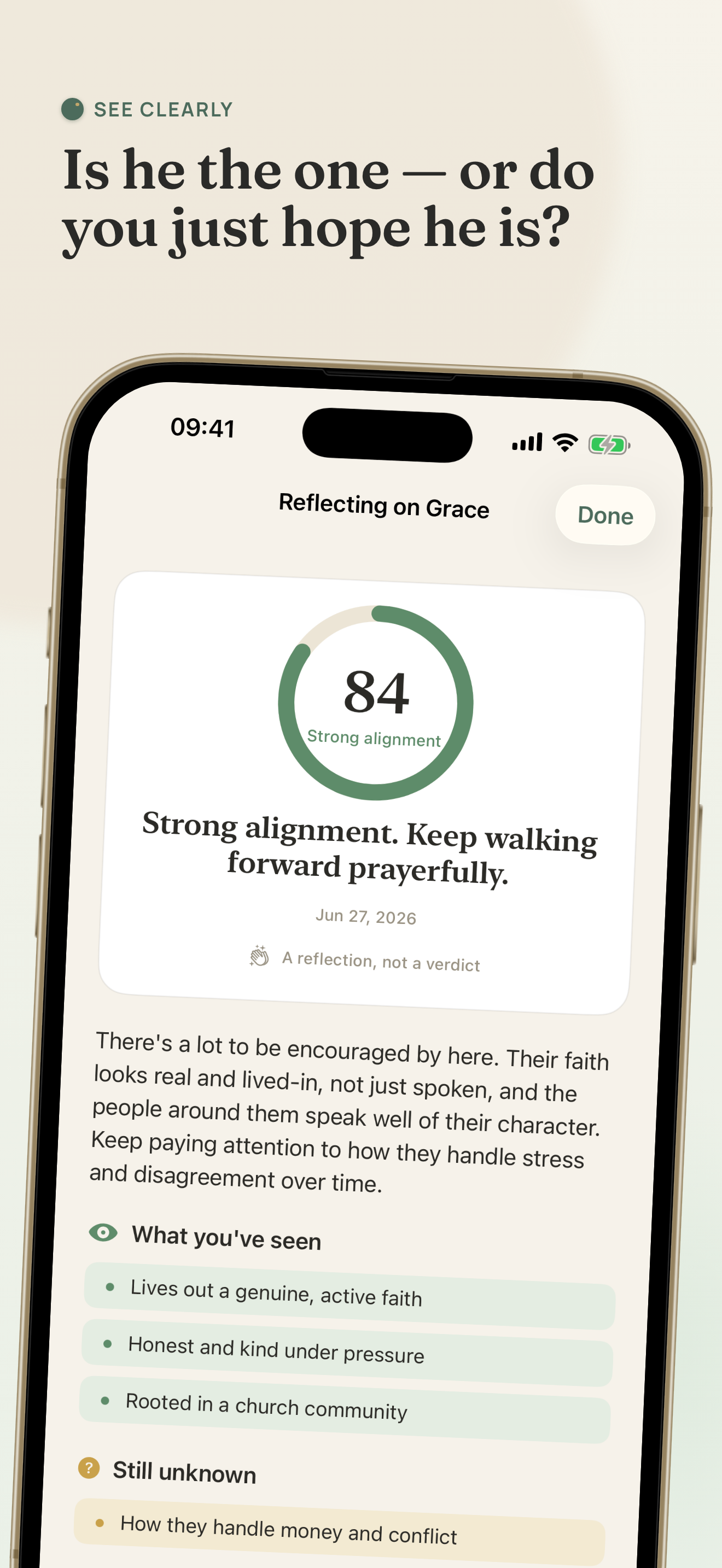The Discern app showing a prayerful reflection on someone you have met